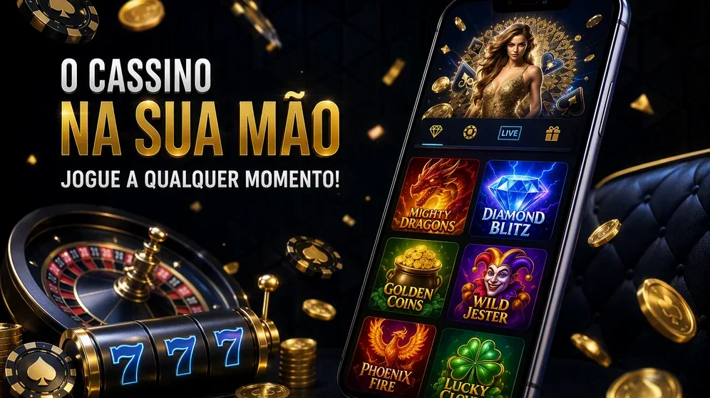 smartphone mostrando o ecrã inicial da aplicação do casino